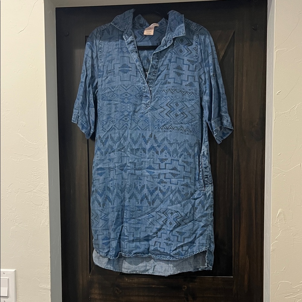 Blue Patterned Dress with Pockets